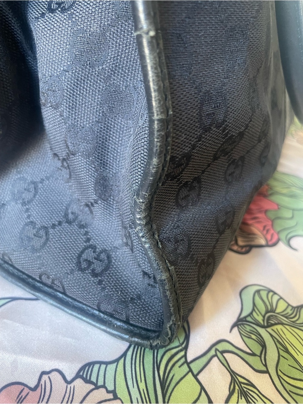 Gucci Nylon Jackie Tote Black Monogram Shoulder Bag Large - Picture 16 of 17